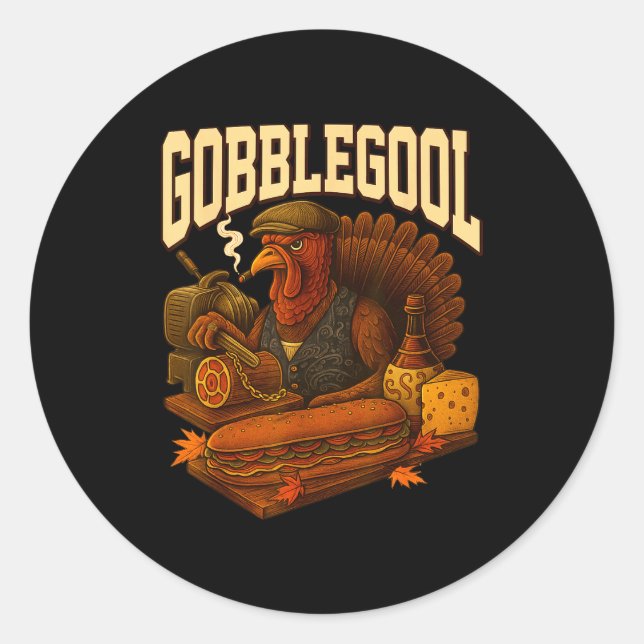 Gobbol Turkey Gobble Gool Thanksgiving Retro  Classic Round Sticker (Front)
