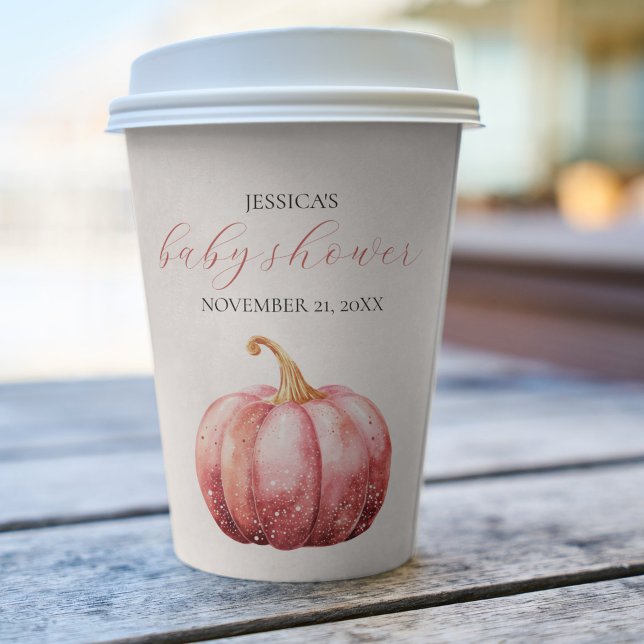 Gobelet en papier citrouille aquarelle rose pour B (Pink Pumpkin paper cup. )
