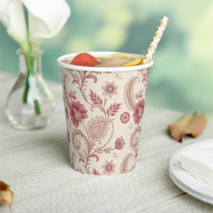 Gobelet en papier fantaisiste floral rose élégant