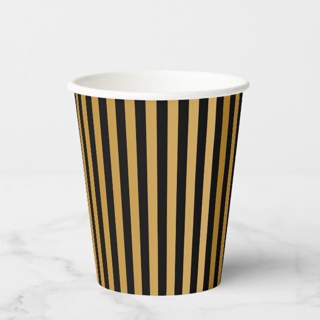 Gobelet en papier Minimaliste Rayures Noir Or (Recto)