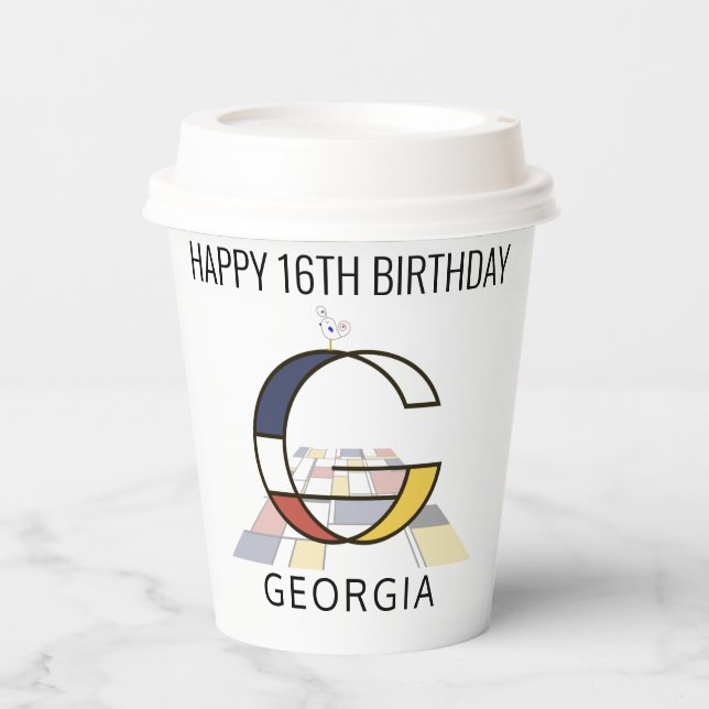 Gobelets En Papier С ool Neoplasticism Style Monogramme. Lettre G (Recto)