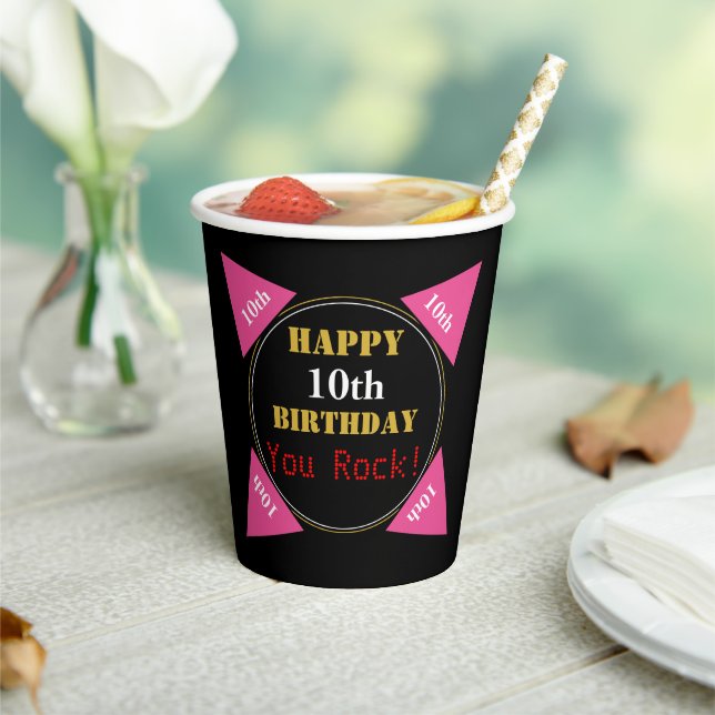 Gobelets En Papier 10e anniversaire Pink Gold Noir (Insitu)