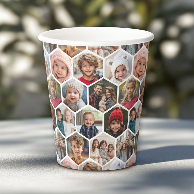 Gobelets En Papier 12 Photo Collage - Hexagon monstrueux nid d'abeill (Personalized Paper Cups)