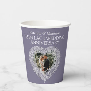 Gobelets En Papier 13e Mariage dentelle anniversaire coeur photo gris