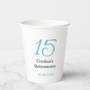 Gobelets En Papier 15e anniversaire de quinceanera bleu noir lettre n