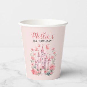 Gobelets En Papier 1er anniversaire de bébé Château Rose Princesse