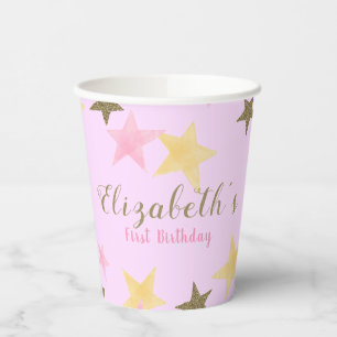 Gobelets En Papier 1er anniversaire Twinkle Little Star Rose Girl