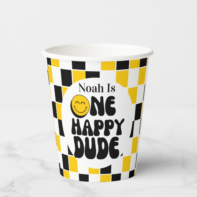 Gobelets En Papier 1er Anniversaire Un joyeux Dude Boy Anniversaire (Recto)