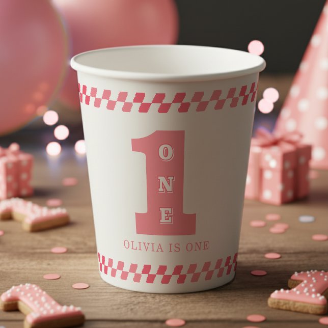Gobelets En Papier 1ère fête d'anniversaire Filles rose un (1st Birthday Party Girls Pink One Paper Cups
)