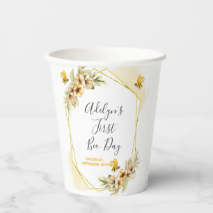 Gobelets En Papier 1re Bee-day Girl Botanical White Paper Cups