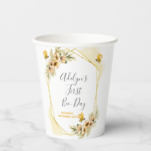 Gobelets En Papier 1re Bee-day Girl Botanical White Paper Cups (Recto)