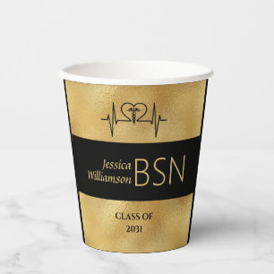 Gobelets En Papier 2024 Graduation NURSE BSN Nom Année Black Gold