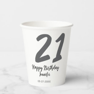 Gobelets En Papier 21e anniversaire ajouter nom date année noire modè