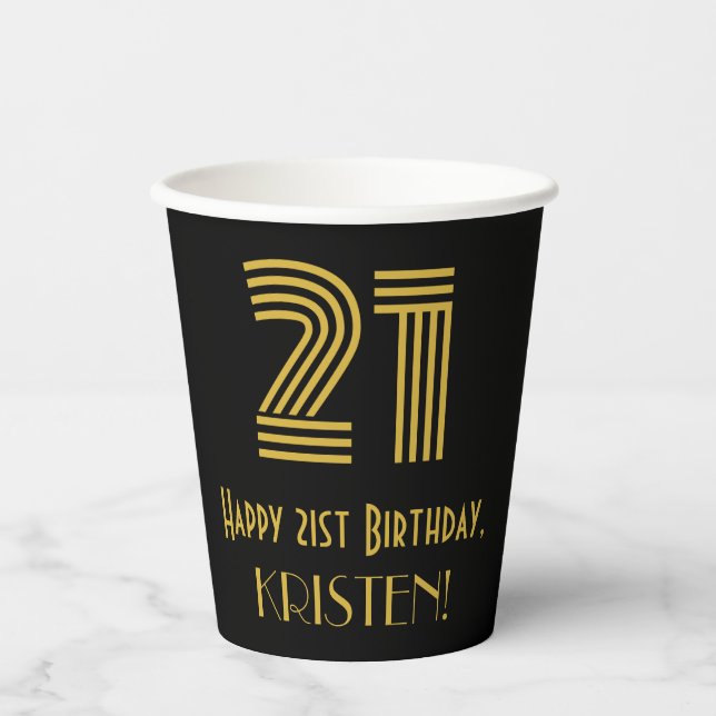 Gobelets En Papier 21e anniversaire : Art Déco Inspiré Look "21" & No (Recto)