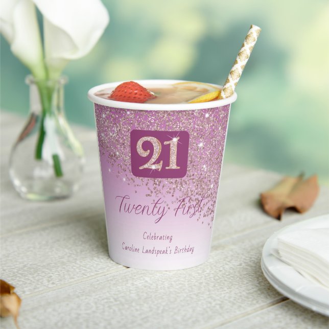 Gobelets En Papier 21st Birthday Party Gleaming Rose Gold Glitter (Insitu)