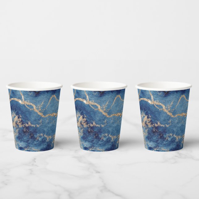 Gobelets en papier (236 ml) - Motif bleu et or (Multi)