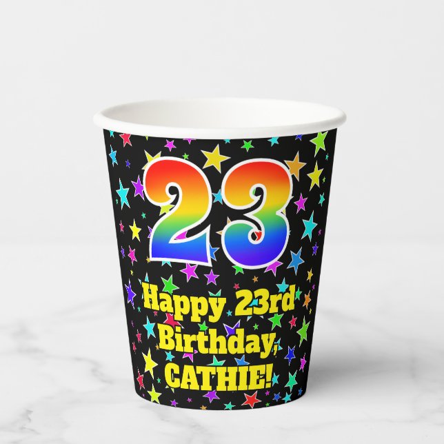 Gobelets En Papier 23e anniversaire : Fun Stars Motif et Rainbow 23 (Recto)