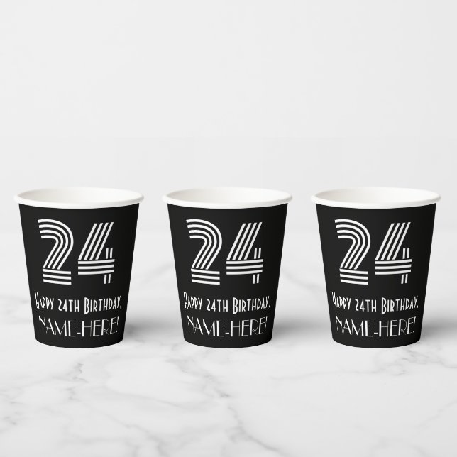 Gobelets En Papier 24e anniversaire — Art Déco Inspiré Look "24" + No (Multi)