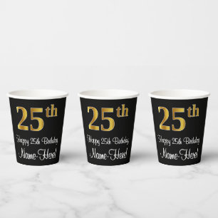 Gobelets En Papier 25e anniversaire - Elégant luxe Faux Gold Look #