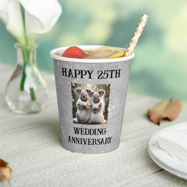 Gobelets En Papier 25e anniversaire traditionnel Mariage d'argent, (Insitu)