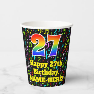 Gobelets En Papier 27e anniversaire : Fun Music Notes Motif, Rainbow 