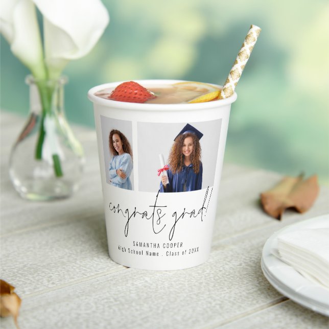 Gobelets En Papier 2 Photos Script Félicitations Grad Merci (Insitu)