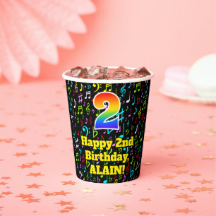 Gobelets En Papier 2e anniversaire : Fun Music Notes Motif, Rainbow 2