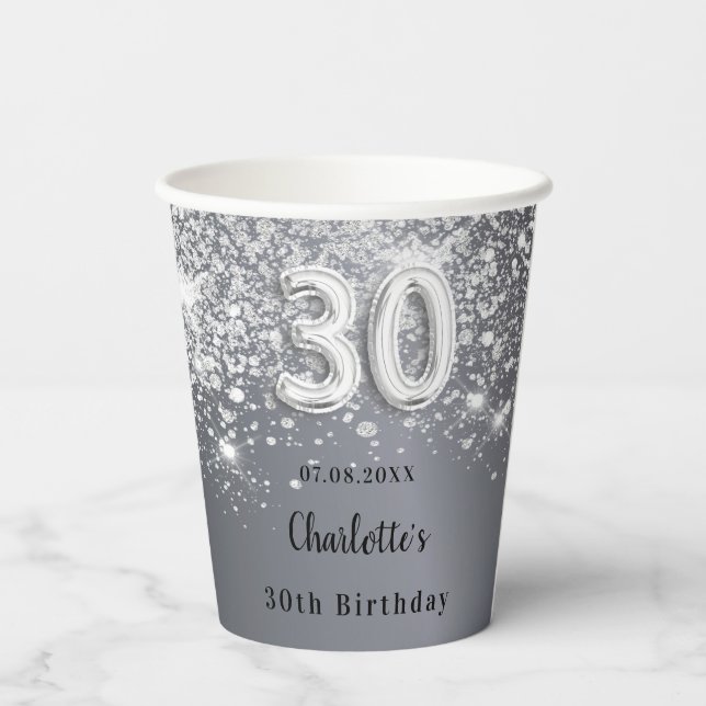 Gobelets En Papier 30e anniversaire argent parties scintillant scinti (Verso)