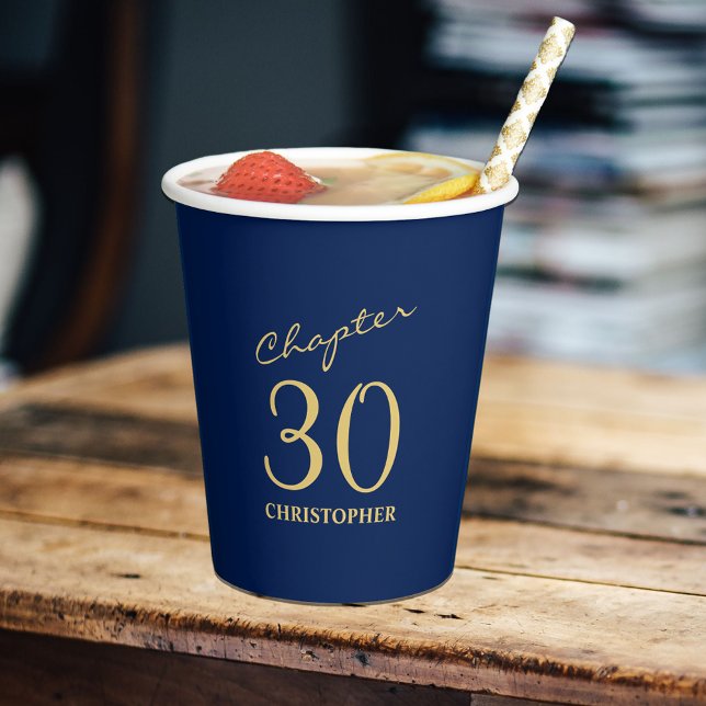 Gobelets En Papier 30e anniversaire Chapitre 30 Or bleu (Personalized 30th Birthday Chapter 30 Blue Gold Paper Cups
)