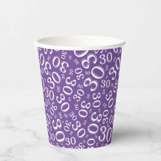 Gobelets En Papier 30e anniversaire Random Number Motif violet/blanc (Recto)