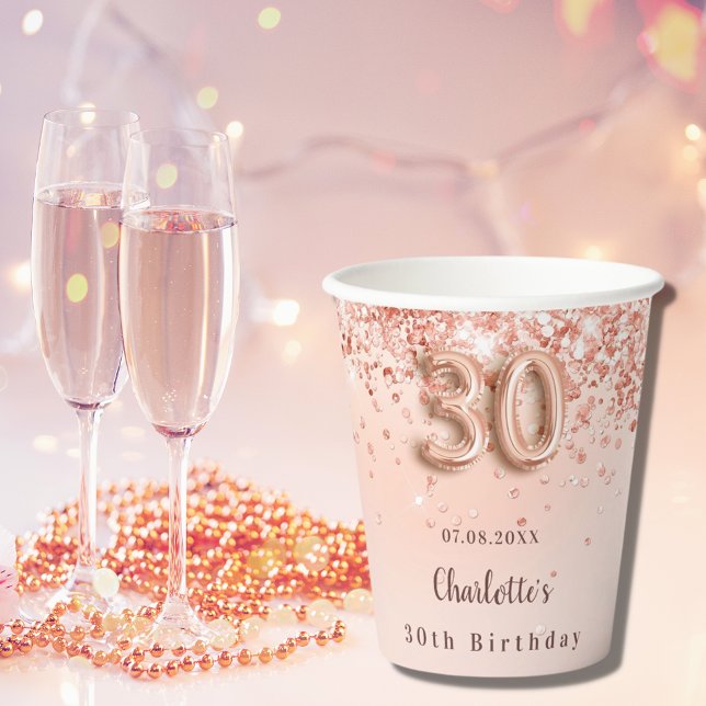 Gobelets En Papier 30e anniversaire rose or parties scintillant nom m (Créateur téléchargé)