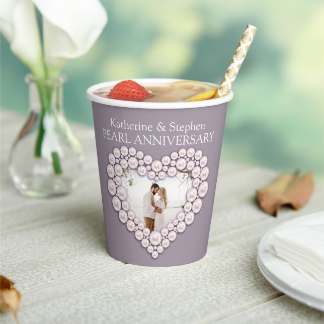 Gobelets En Papier 30e Mariage Pearl photo du coeur (Insitu)