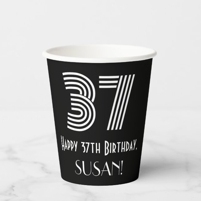 Gobelets En Papier 37e anniversaire — Art Déco Inspiré Look "37" + No (Recto)