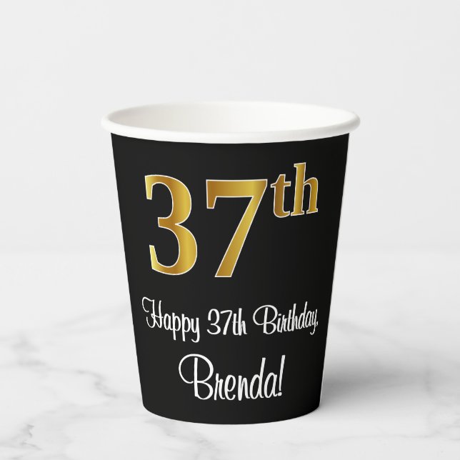 Gobelets En Papier 37e anniversaire - Elégant luxe Faux Gold Look # (Verso)