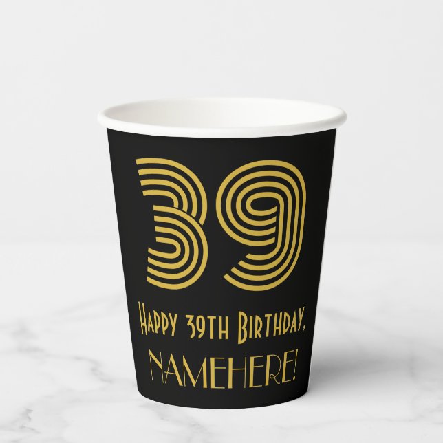Gobelets En Papier 39e anniversaire : Art Déco Inspiré Look "39" & No (Verso)