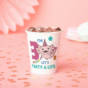 Gobelets En Papier 3e anniversaire Axolotl Trois ans mignon Axolotls