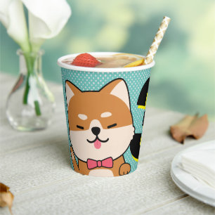 Gobelets En Papier 3ème anniversaire de fête Cute Shiba Inu Puppy Aik
