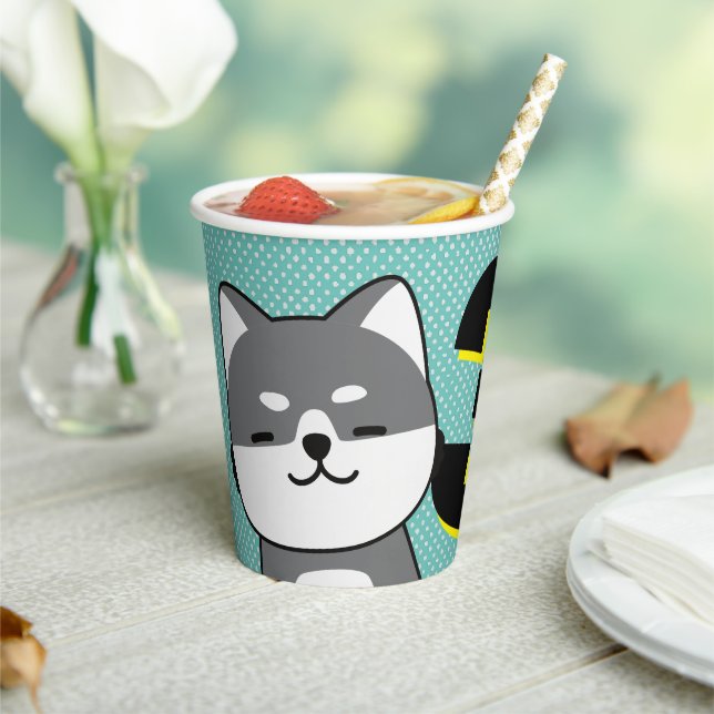 Gobelets En Papier 3ème anniversaire de fête Cute Shiba Inu Puppy Ang (Insitu)