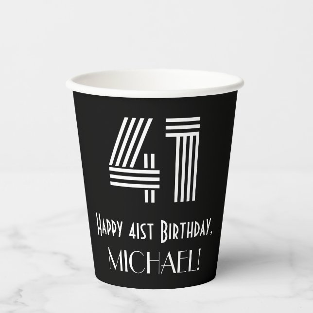 Gobelets En Papier 41e anniversaire — Art Déco Inspiré Look "41" + No (Recto)