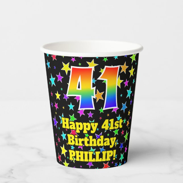 Gobelets En Papier 41e anniversaire : Fun Stars Motif et Rainbow 41 (Verso)