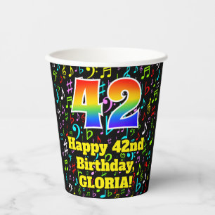 Gobelets En Papier 42e anniversaire : Fun Music Notes Motif, Rainbow 
