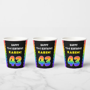 Gobelets En Papier 43e anniversaire : Arc-en-ciel coloré # 43, Nom pe