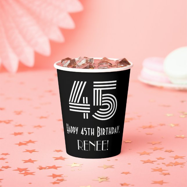 Gobelets En Papier 45e anniversaire — Art Déco Inspiré Look "45" + No (Insitu)