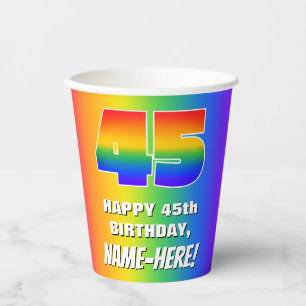 Gobelets En Papier 45e anniversaire : coloré, amusant Motif arc-en-ci