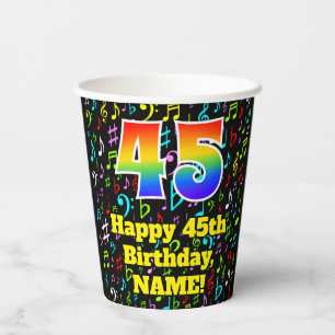 Gobelets En Papier 45e anniversaire : Fun Music Notes Motif, Arc-en-c