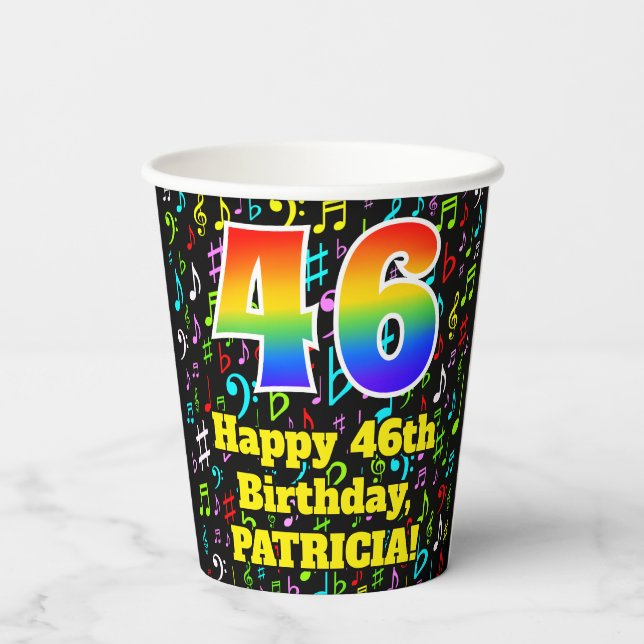 Gobelets En Papier 46e anniversaire : Fun Music Notes Motif, Arc-en-c (Verso)
