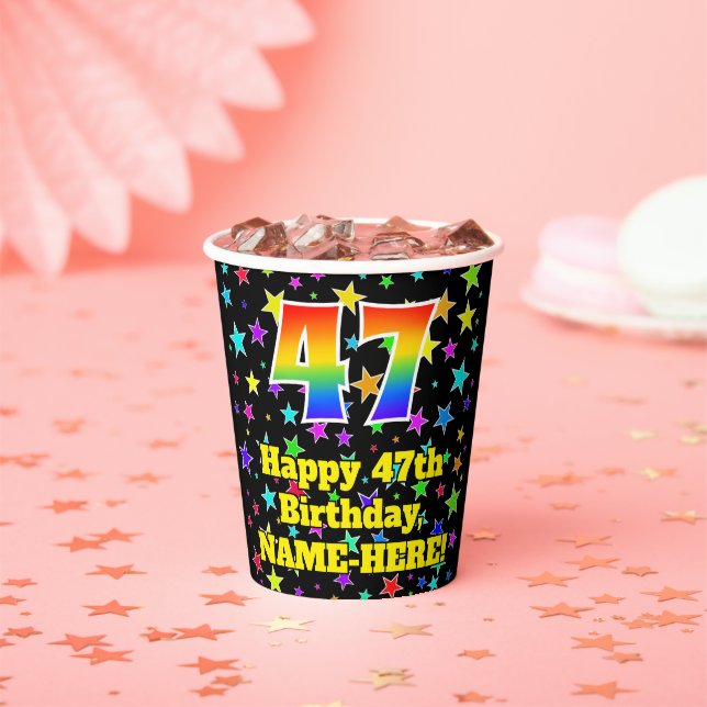 Gobelets En Papier 47e anniversaire : Fun Stars Motif et Rainbow 47 (Insitu)