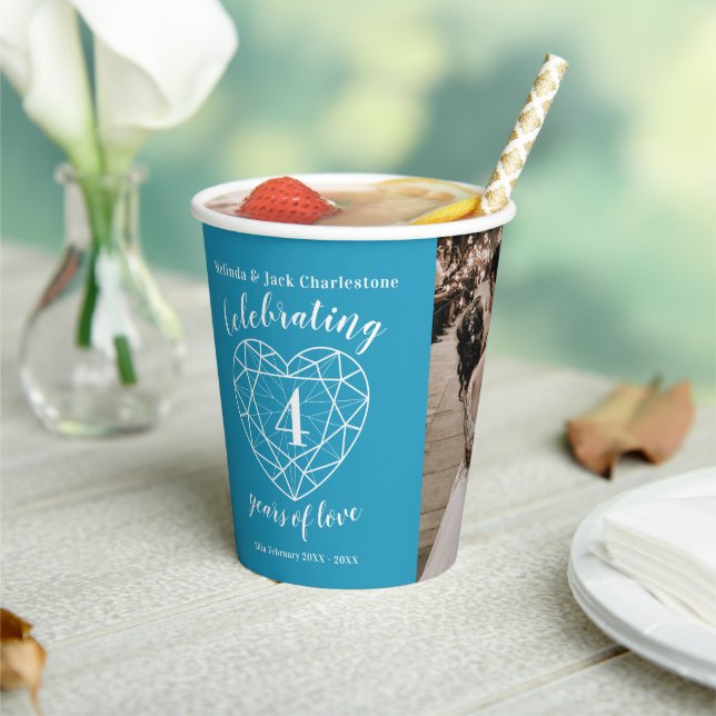 Gobelets En Papier 4e anniversaire du Mariage plan du coeur photo ble (Insitu)