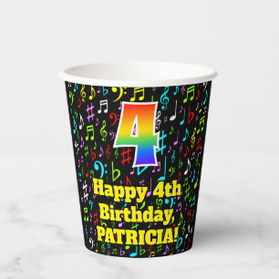 Gobelets En Papier 4e anniversaire : Fun Music Notes Motif, Rainbow 4