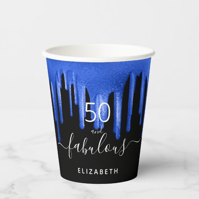 Gobelets En Papier 50 fabuleux anniversaire noir royal bleu parties s (Recto)